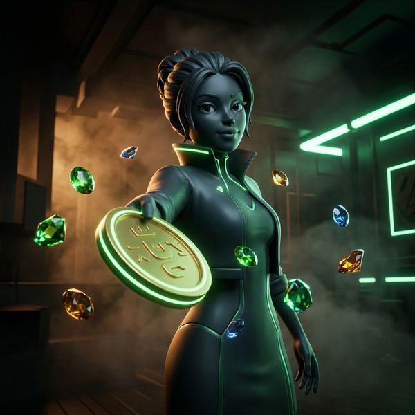 Woman host holding oversized coin toward viewer